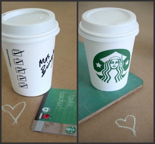 Starbucks teacher gift card coffee cup thank you printable