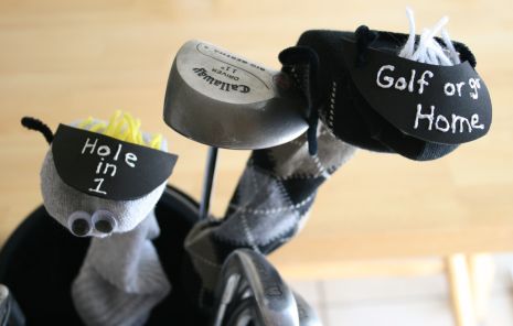 Golf Cover Sock Puppets on gulf clubs 
