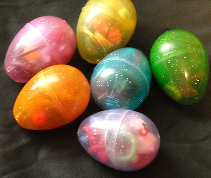 Plastic Easter eggs with trinkets inside