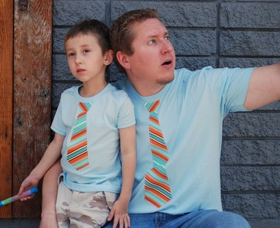 Father son matching t-shirts with ties 