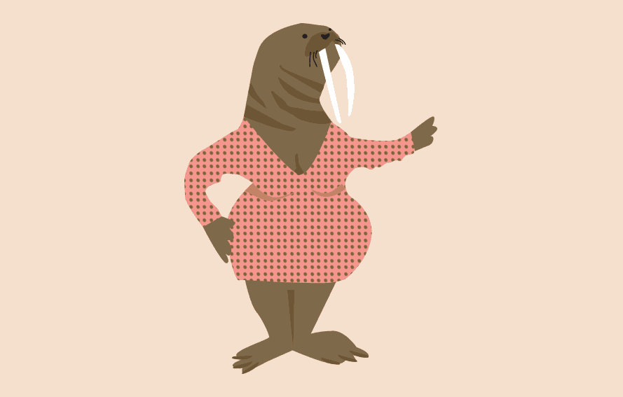 illustration of pregnant walrus dressed in a maternity dress