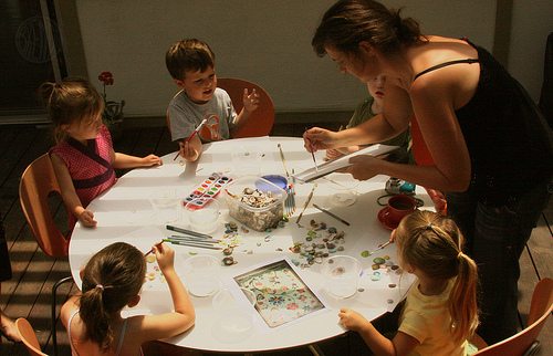 children making shell art