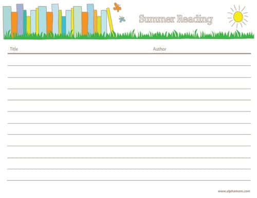 Summer reading log printable for kids