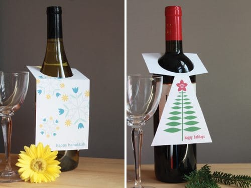 Wine Bottles with Christmas card hangers 