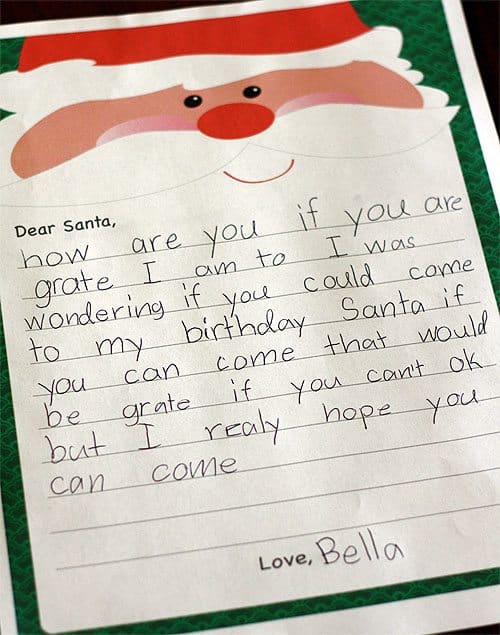Handwritten letter to Santa 