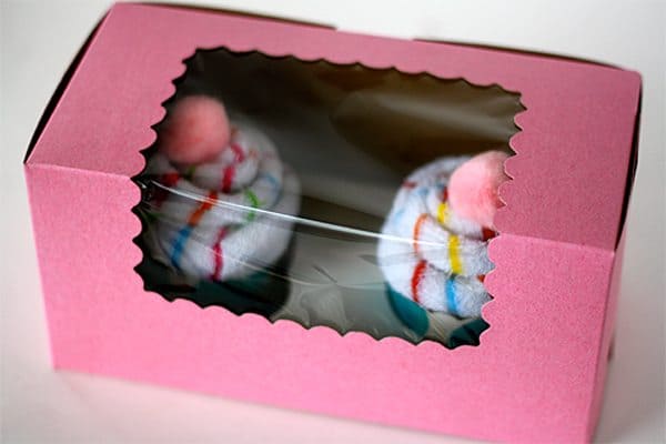 teacher appreciation gift sock cupcakes in bakery box