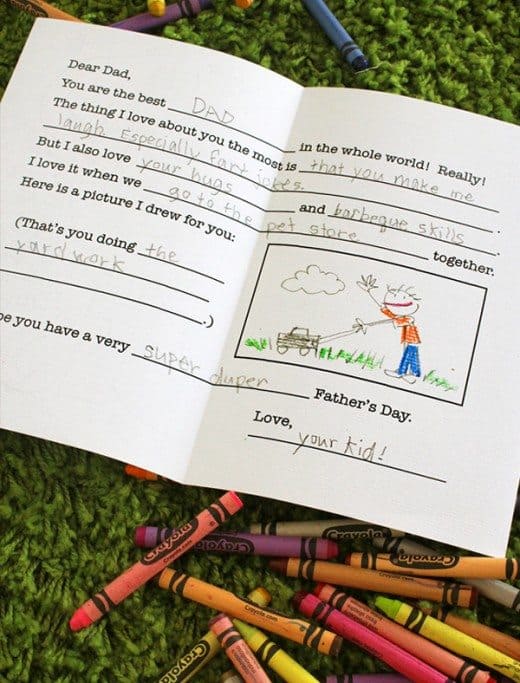 Father's Day Card from kids Printable (Fill in the blanks)