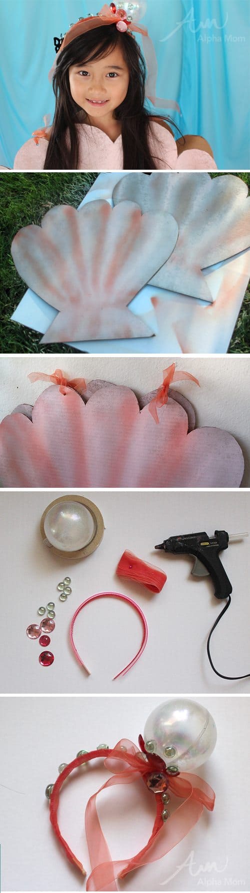 visual tutorial of steps for making DIY Sea Shell Costume 