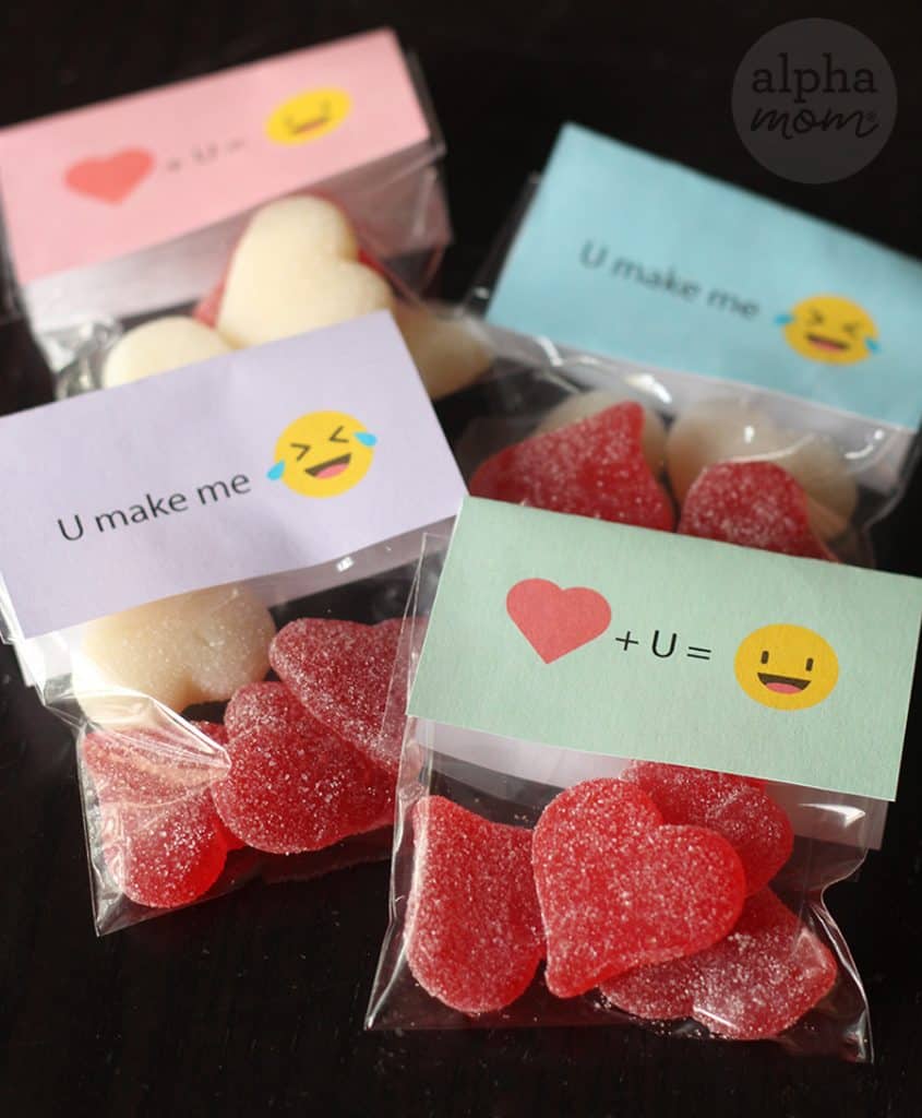 Super Cute Emoji Candy Valentines in baggies for Kids 