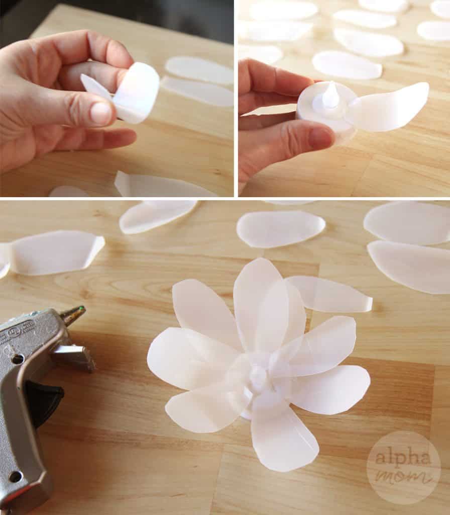 How to make Pretty Flower Tea Light Votives (assembly) from Milk Carton by Brenda Ponnay for Alphamom.com