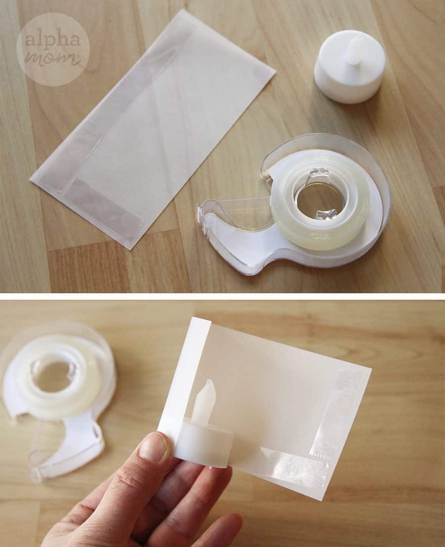 taping paper to battery operated tea lights 