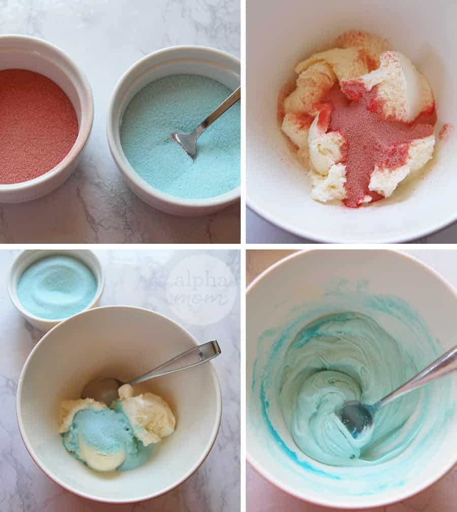 Making ice cream in patriotic colors