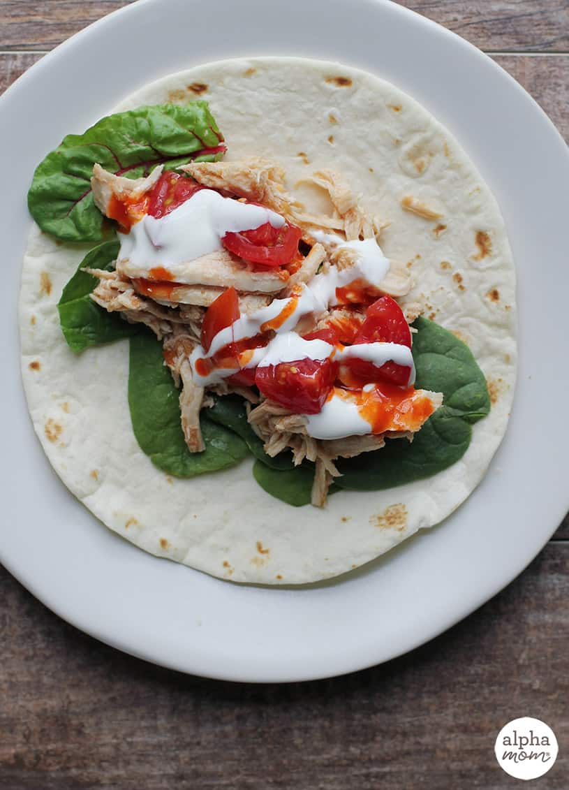 Top view of slow cooker salsa chicken taco