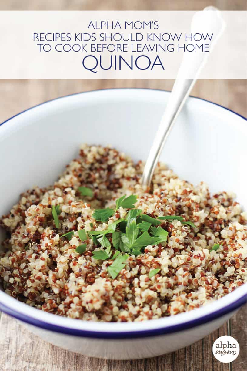 Recipes Kids Should Know: Quinoa label over a picture of tri-color quinoa