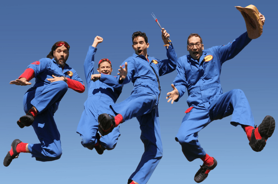 view of members of Imagination Movers jumping up