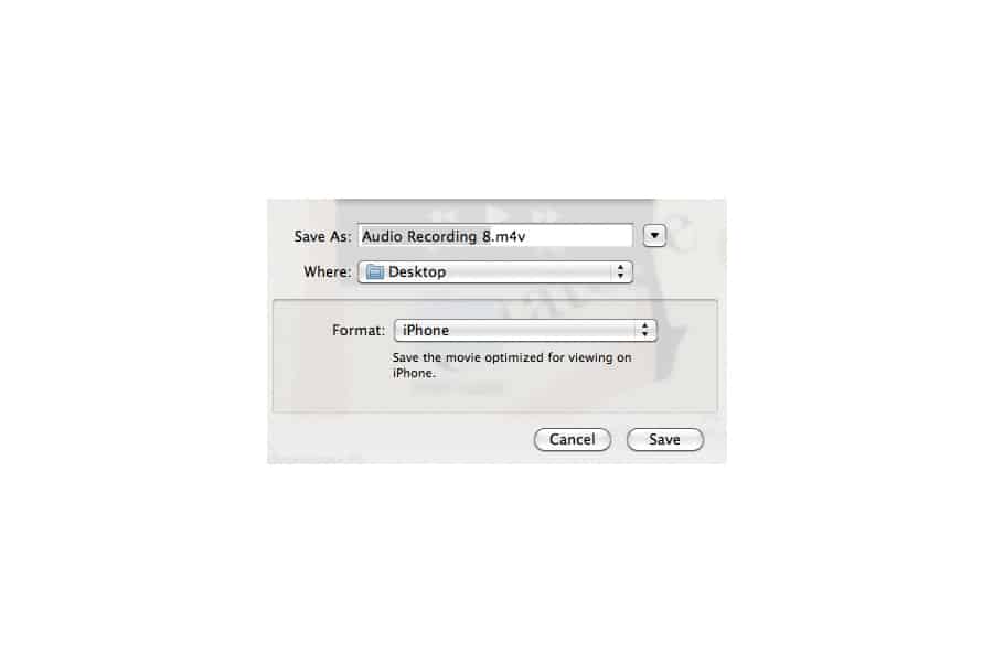saving audio in QuickTime (screenshot)